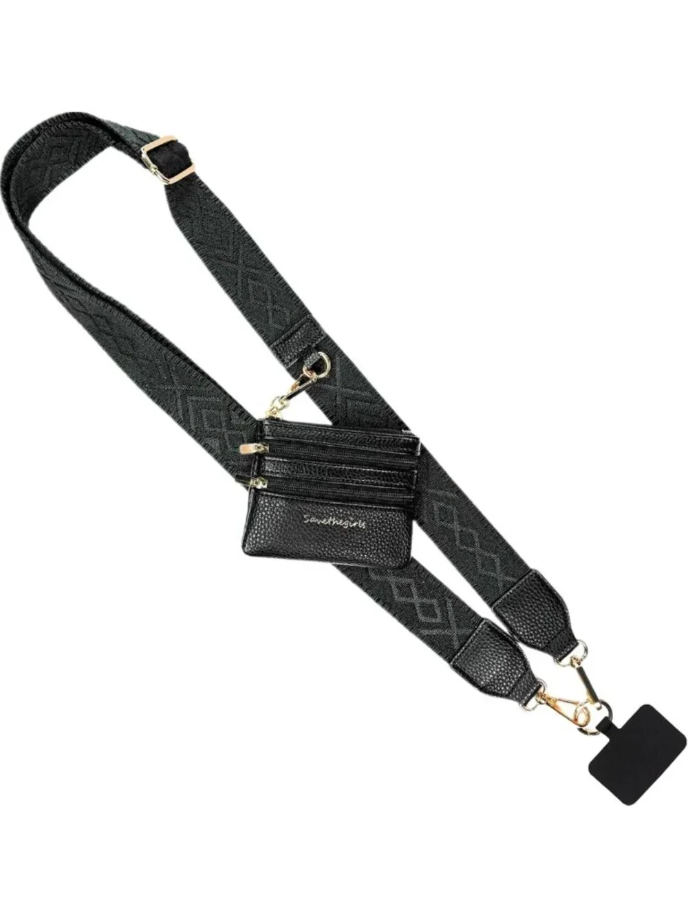 Classic Black Crossbody Phone Lanyard with Wallet Pouch | Adjustable Anti-Theft